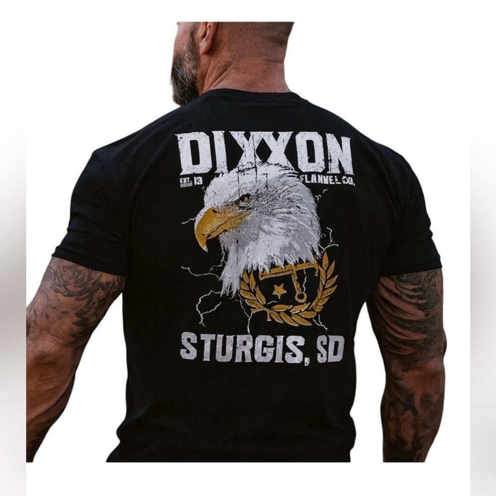 Dixxon “Let Freedom Caw" graphic black t-shirt Sturgis SD with eagle print